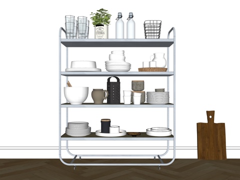 置物架多层收纳架玄关架客厅储物书架餐厅落地餐边柜展示架su模型