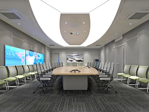  现代公司影音室 多功能会议室  会议桌椅 投影仪 装饰画3d模型 