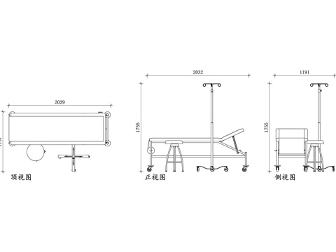医院检查床 医用检查床 诊疗床 多功能检查床 电动检查床cad施工图