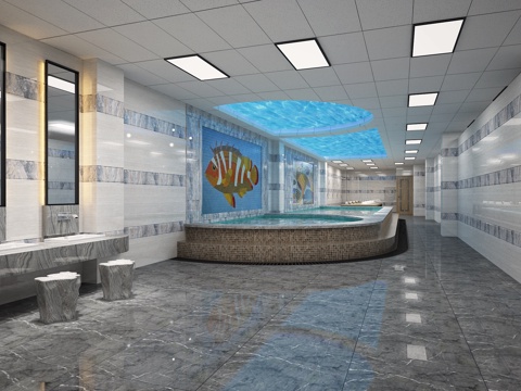  现代洗浴中心浴场3d模型 