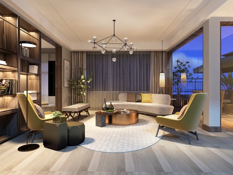  现代客厅3d模型 