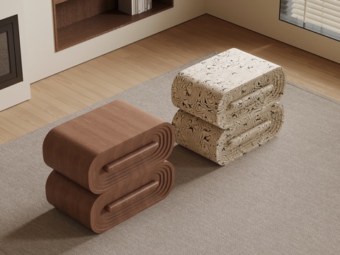 现代中古风床头柜su模型