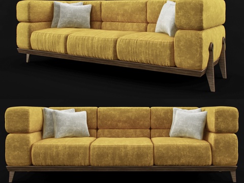  现代三人沙发 布艺沙发 休闲沙发su模型 