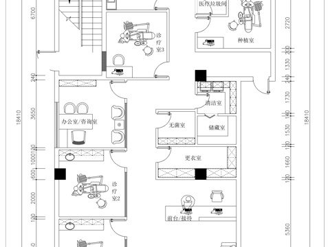 现代牙科诊所平面方案图cad施工图