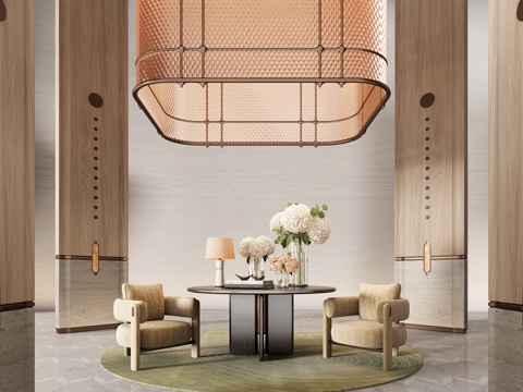  CCD酒店端景台 端景台花艺  玻璃花瓶 绿植摆件 苔藓 屏3d模型 