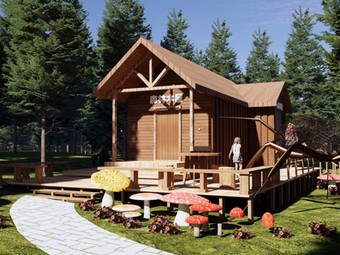 现代 木屋 森林木屋 特色森林民宿 森林驿站咖啡厅 蘑菇 林su模型