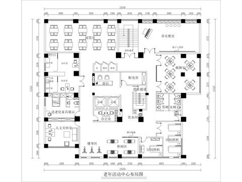 现代极简老年活动中心平面方案图cad施工图