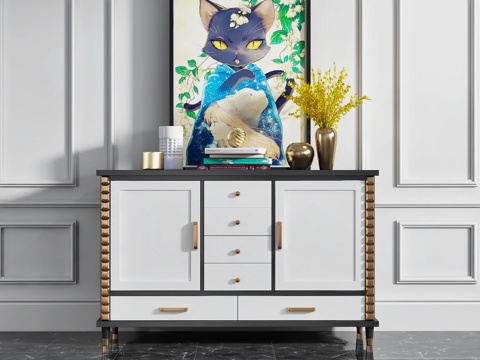  现代轻奢玄关柜 端景台条案 玄关桌 背几 装饰柜 摆件3d模型 