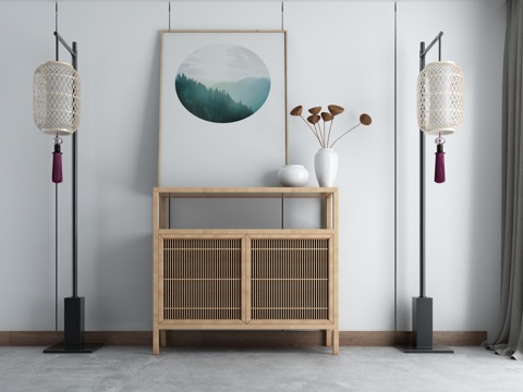  新中式端景柜3d模型 