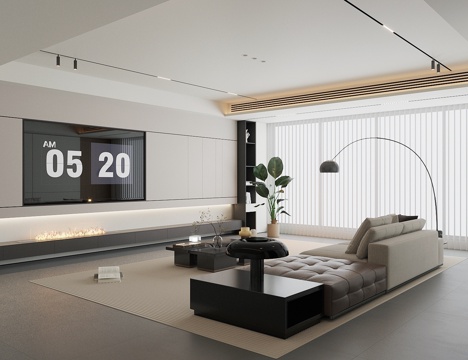  现代意式家居客厅 轻奢意式客厅 高级灰客厅 沙发茶几组合3d模型 