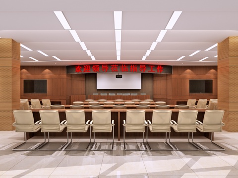  现代公司影音室 多功能会议室  会议桌椅 投影仪 装饰画3d模型 