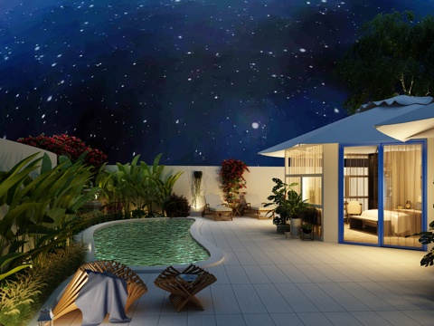  地中海庭院 标间温泉休闲椅客房3d模型 