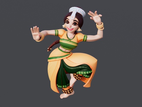 头戴珍珠穿裙子跳舞的女孩su模型