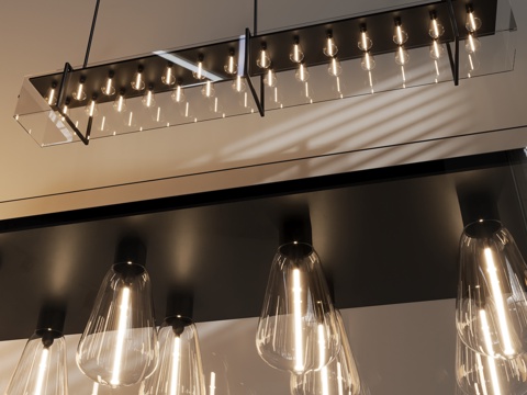 现代工业风玻璃长条吊灯su模型