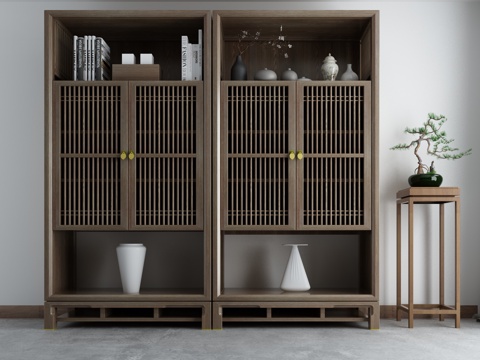  新中式博古架装饰柜玄关柜3d模型 