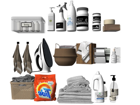  现代洗涤用品毛巾熨斗su模型 