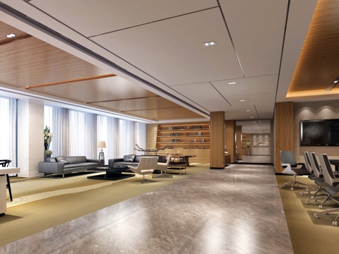  新中式公司影音室 多功能会议室  投影仪 装饰画 接待室3d模型 