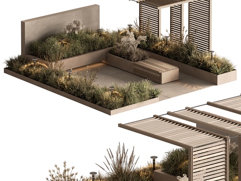  新中式侘寂庭院景观 凉亭3d模型 