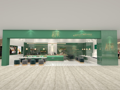  现代奶茶咖啡店极简风3d模型 
