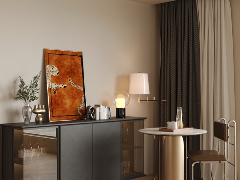 现代轻奢餐边柜 轻奢意式餐边柜 餐边柜摆件 玻璃门餐边柜su模型