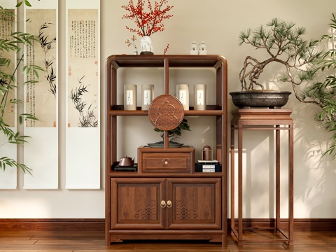 新中式小博古架su模型