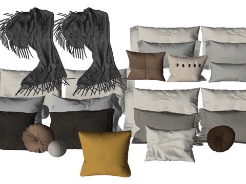  现代床品布艺抱枕su模型 