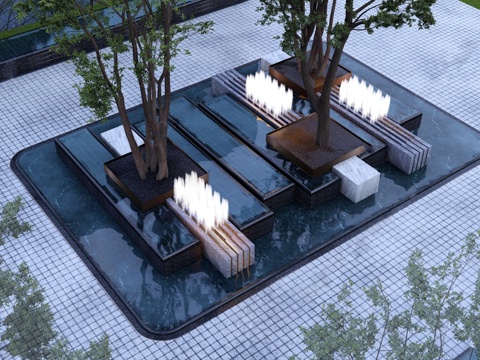 现代水景 展示区景观 镜面水景su模型