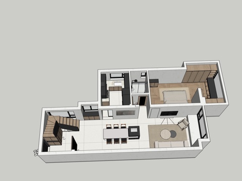 现代三层别墅家装su模型