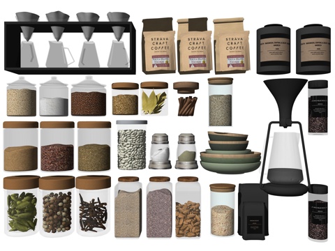 现代咖啡豆调料用品su模型
