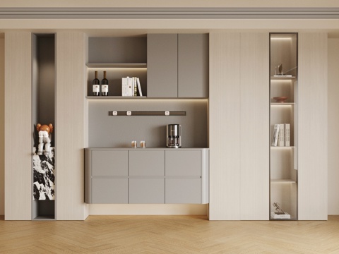 现代轻奢餐边柜 轻奢意式餐边柜 餐边柜摆件 玻璃门餐边柜su模型