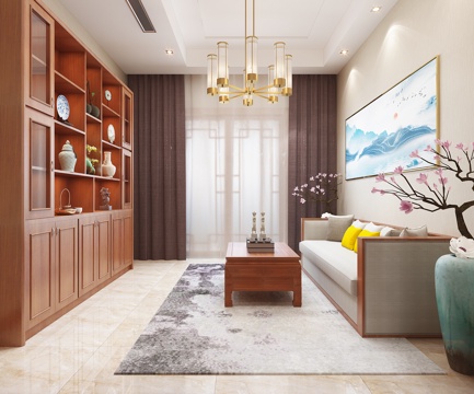  中式休息室 装饰品装饰柜沙发组合3d模型 