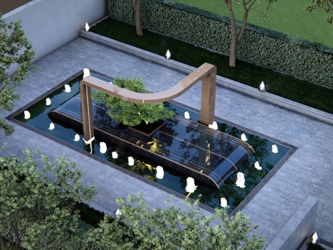 现代景观入口展示区水景su模型