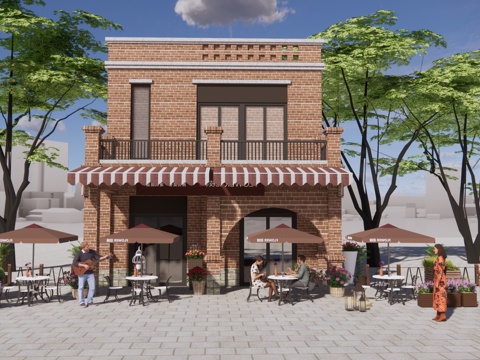 法式 咖啡店 咖啡馆商铺商业外摆咖啡店 建筑 商业氛围su模型