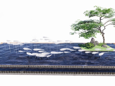 新中式水景 雕塑小品su模型