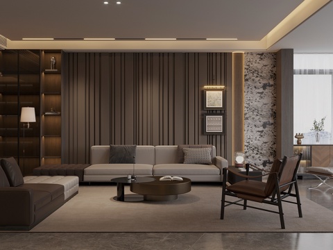  现代意式家居客厅 轻奢意式客厅 高级灰客厅 沙发茶几组合3d模型 