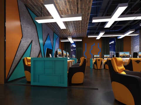  工业风网咖网吧3d模型 