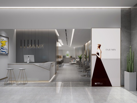  现代理发店门头 前台 背景墙3d模型 