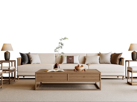 新中式沙发茶几组合su模型