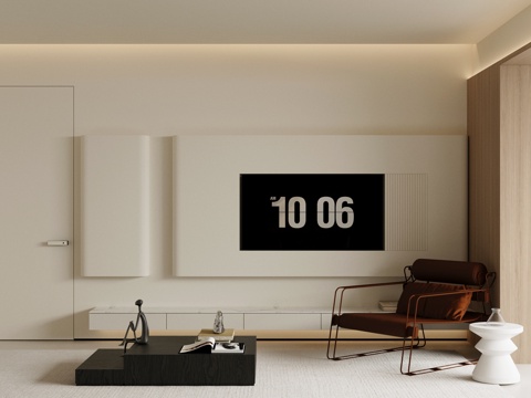 现代极简家居客厅 原木风客厅 客厅背景墙 电视背景墙 休闲椅su模型