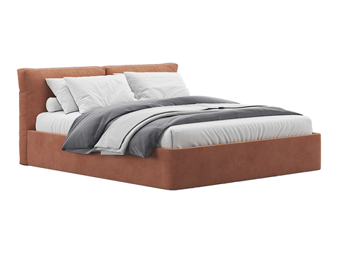  现代简约双人床 双人床 简约床 卧室床 抱枕3d模型 