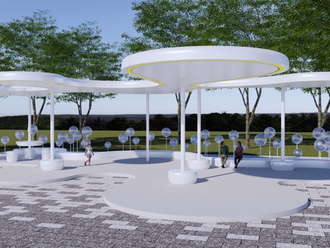 现代 廊架 异形景观廊架 圆形廊架 格栅廊架 示范区休闲会客su模型