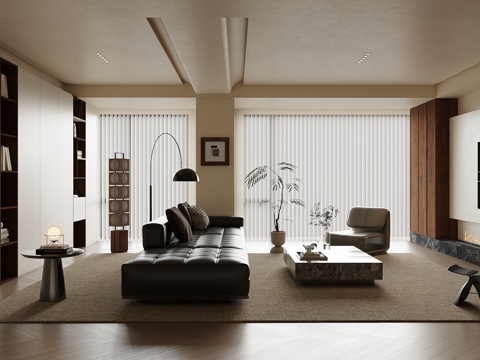 中古风沙发组合 沙发茶几组合 休闲椅 复古风客厅 大平层客厅su模型