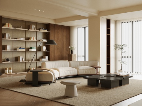 中古风沙发组合 沙发茶几组合 休闲椅 复古风客厅 大平层客厅su模型