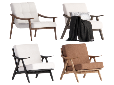 侘寂中古风休闲椅su模型