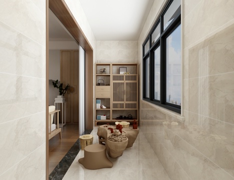  新中式家居阳台3d模型 