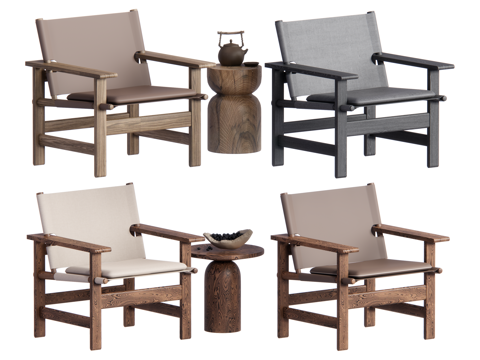 侘寂中古风休闲椅su模型