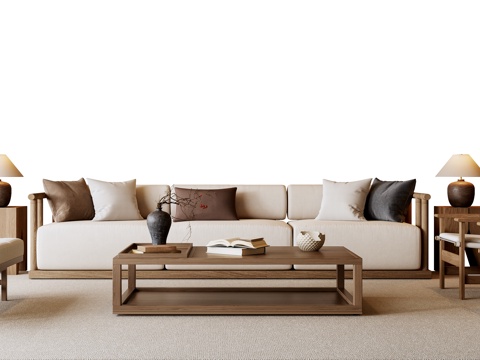 新中式沙发茶几组合su模型