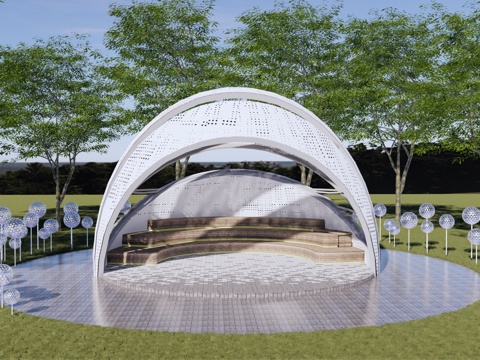 现代 廊架 异形景观廊架 圆形廊架 格栅廊架 示范区休闲会客su模型