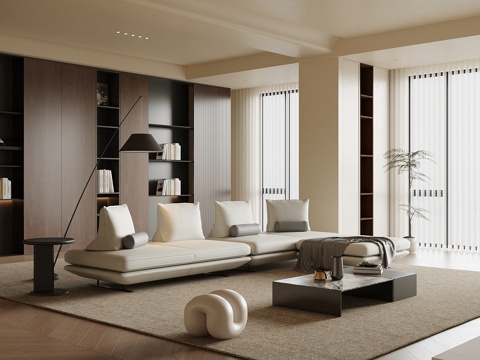 中古风沙发组合 沙发茶几组合 休闲椅 复古风客厅 大平层客厅su模型