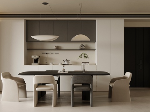 现代意式家居餐厅 轻奢意式餐厅 长桌餐厅 餐椅 黑白灰餐厅su模型